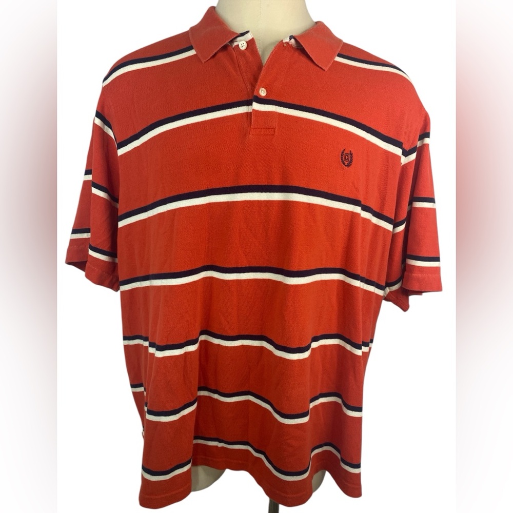 Chaps Men's Orange with Blue and White Striped Polo Shirt 4XB